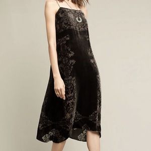 Anthropologie Velvet moss midi dress